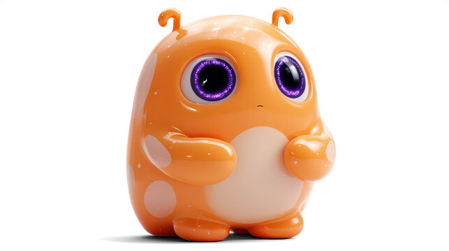 bashful cartoon-style pastel orange alien with a rounded belly and tiny curved eyestalks.