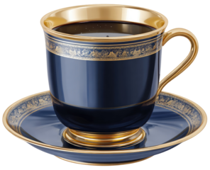 Dark blue coffee cup, gold trim, ornate