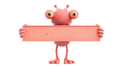 A burnt orange lizard holding a jagged-edged white sign