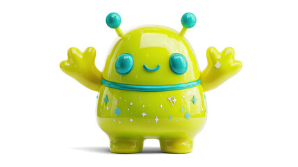 cheerful cartoon-style lime-yellow alien with a bouncy, jellybean-shaped body and smooth glossy skin.