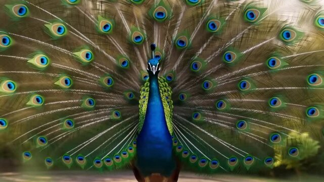 Vibrant peacock displaying its magnificent plumage