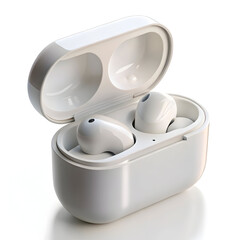 minimalist 3d render of wireless earbuds inside o