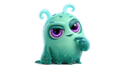 curious cartoon-style mint green alien
