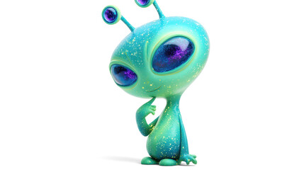 curious cartoon-style mint green alien