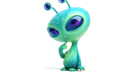 curious cartoon-style mint green alien