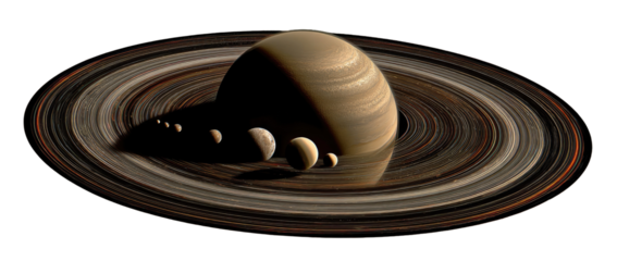 Saturn's rings and moons in space