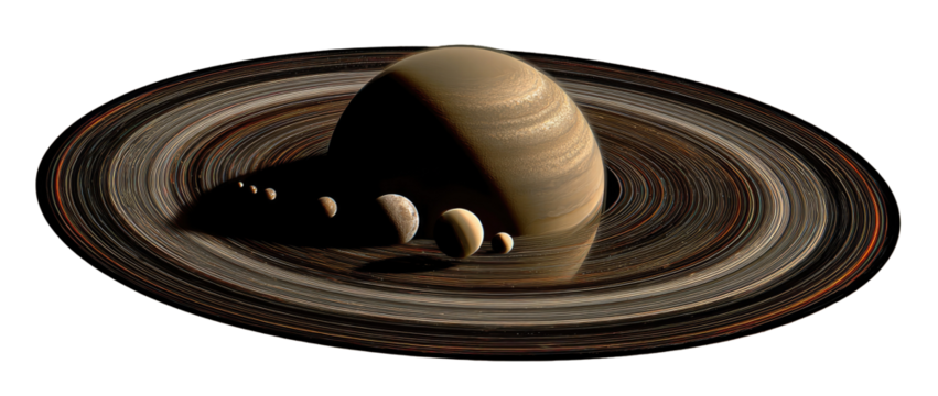 Saturn's rings and moons in space