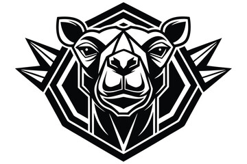 Obraz premium Stylized camel head emerges from geometric black and white tribal decoration