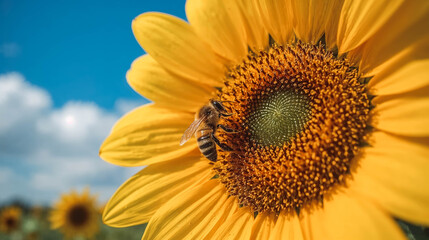 Obraz premium Close-Up of a Bee on a Sunflower