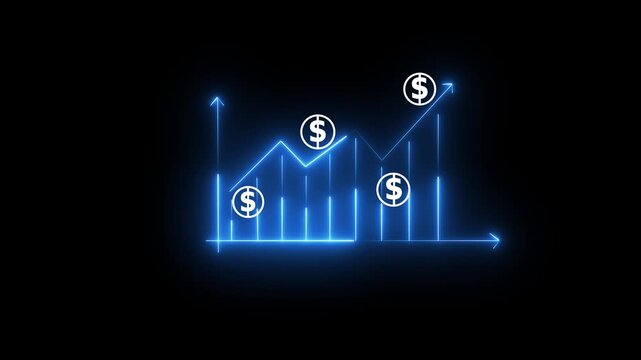 Animated of graph chart icon with dollar sign. Business growth and success, growing business graph chart animation. Business growth concept in graph chart showing marketing sales profit increasing .