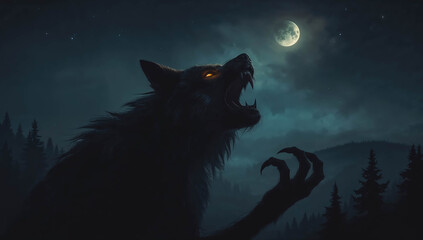 Howling Wolf Under the Full Moon