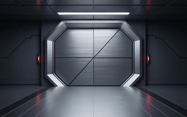 Futuristic metal door sci fi spaceship interior design space station gate