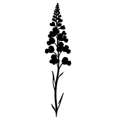 Minimalist black silhouette of snapdragon flower on white background