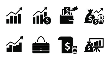 Financial Growth and Investment Icons Set Representing Business Success silhouette