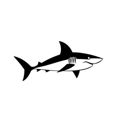 stylized illustration of a shark in black and white, side view