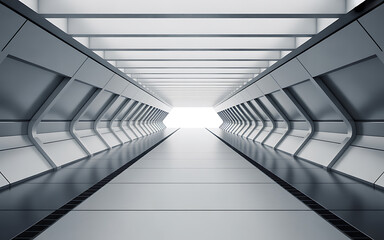 Futuristic tunnel design metal hallway interior architecture background