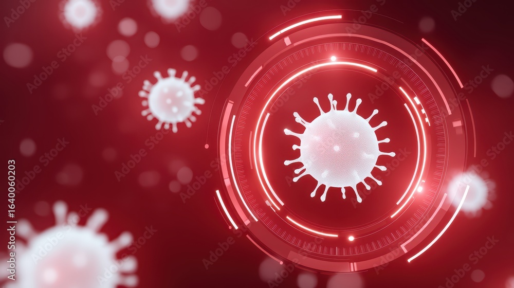 Poster abstract representation of viruses with red background and circles