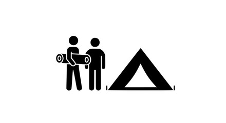 People on a hike minimalist black and white icon