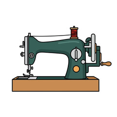 Vintage sewing machine on a wooden base.