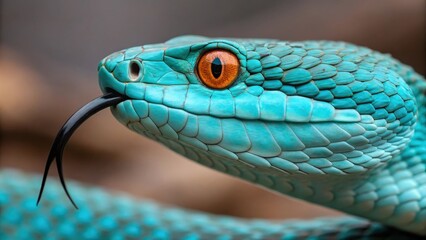 Fototapeta premium Close up of a vibrant blue pit viper snake head