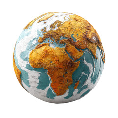 3D Earth Globe Gold and Teal Topography Map, isolated on transparent background, perfect cutout, PNG
