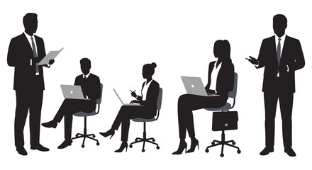 Diverse Business Team Working Together in a Modern Office Environment silhouette