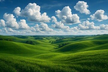 Obraz premium rolling hills, lush green fields, dramatic blue sky