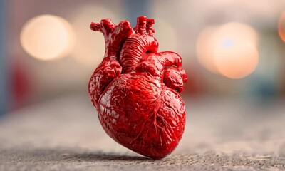 Realistic detailed human heart symbolizing cardiovascular health awareness and medical anatomy education.