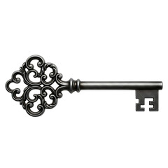 Ornate antique skeleton key isolated on transparent background