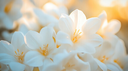 Gentle white flowers with soft yellow highlights create serene and calming atmosphere, perfect for evoking feelings of peace and tranquility