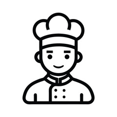Line art shows a smiling chef wearing a toque in black and white