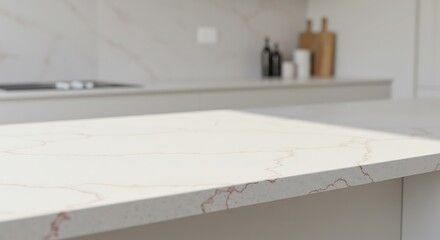 Smooth quartz countertop with faint pink veins, clean modern aesthetic