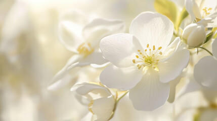 Delicate white blooms with soft yellow highlights create serene and tranquil atmosphere, perfect for evoking feelings of peace and beauty in any setting