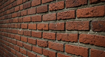 Fototapeta premium Close-up of weathered brick wall, muted red hues, subtle urban texture