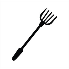 Simple Handheld Rake Tool Silhouette Vector Art