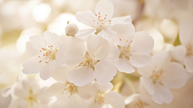 Delicate white blooms create intimate view, evoking feelings of tranquility and beauty. soft petals and subtle details invite sense of calm and appreciation for nature elegance
