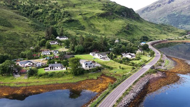 Ilse of Skye in Scotland from above showcasing its majestic landscapes and tranquil homes