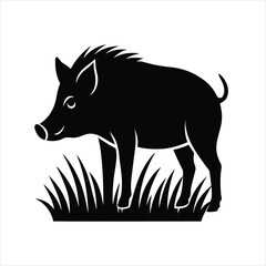 Wild Boar with Grass Silhouette Animal Vector Art