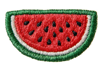 Embroidered Watermelon Patch Summer Fruit Textile Art, isolated on transparent background, perfect cutout, PNG