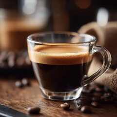 concentrated coffee beverage brewed by forcing hot water through finely-ground coffee beans