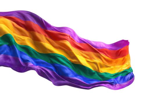 Rainbow Pride Flag Waving Vibrant Colors LGBTQIA+ Symbol, isolated on transparent background, perfect cutout, PNG