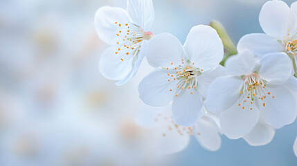 Tranquil close up of white blossoms showcasing their gentle petals and delicate details, evoking sense of peace and beauty in nature
