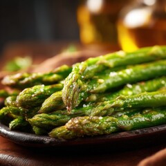 Asparagus spears roasted with olive oil, garlic, and salt