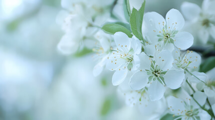 Obraz premium Delicate white blossoms create tranquil scene, evoking sense of peace and serenity in nature. soft colors and gentle details enhance beauty of springtime