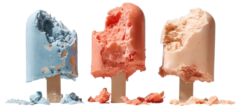 Three bitten popsicles in pastel colors