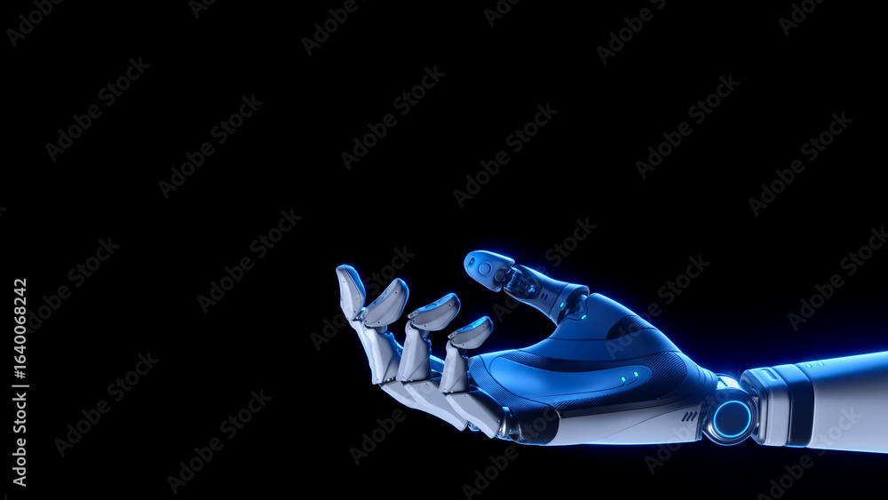 Aufkleber robotic hand with open palm isolated on black background. artificial intelligence concept