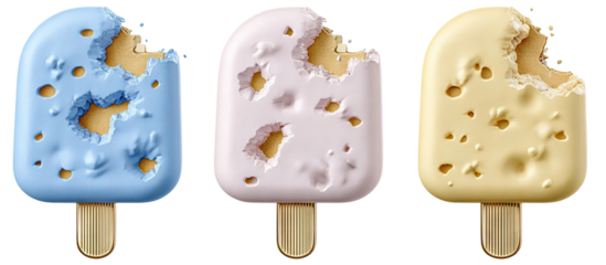 Three bitten popsicles in pastel shades
