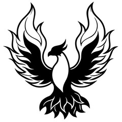 Fototapeta premium Stylized black phoenix with fiery wings and tail