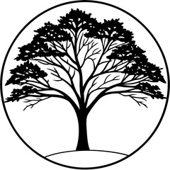 Obraz premium Stylized black silhouette of a tree within a circle
