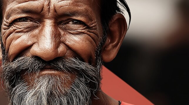 Smiling senior man with grey beard close up